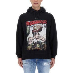 DSQUARED2 The Cool Guy Graphic Print Cotton Hoodie Men BLACK Sweaters &